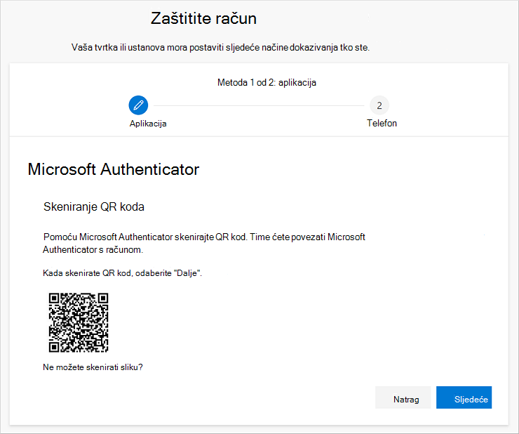 Skenirajte QR kod pomoću aplikacije Authenticator