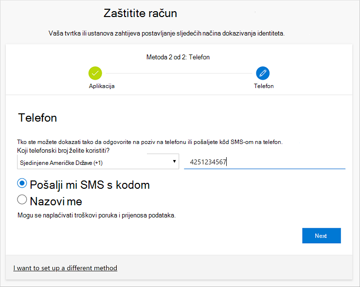 Počnite postavljati telefonski broj za razmjenu SMS poruka
