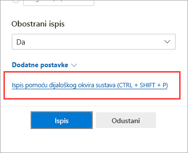 Ispis pomoću dijaloškog okvira sustava