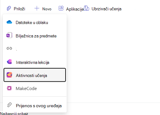 Snimka zaslona navigacije aktivnostima učenja.