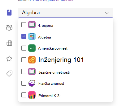 Snimka zaslona na kojoj se prikazuju mogućnosti dodjele korisniku.