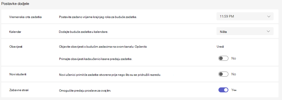Snimka zaslona s postavkama zadatka.