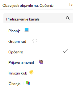 Snimka zaslona s obavijestima kanala.