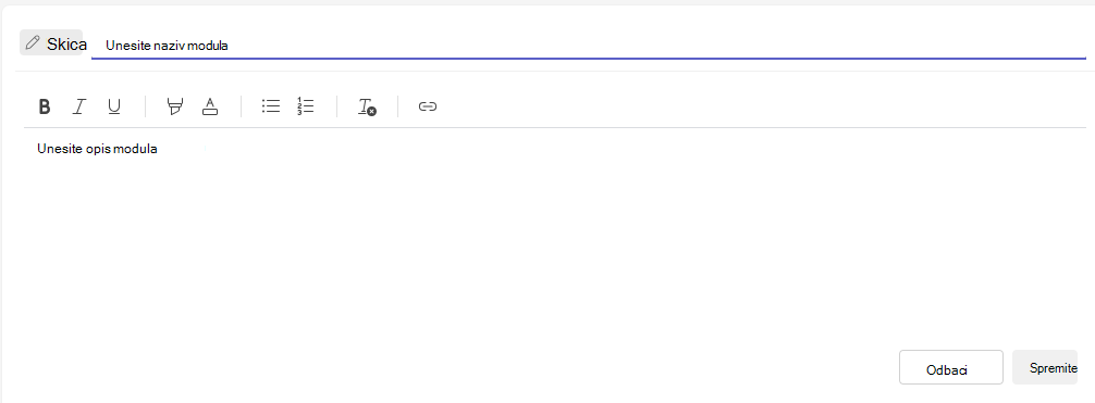 Snimka zaslona s poljem opisa.