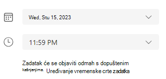 Snimka zaslona vremenske crte zadataka.