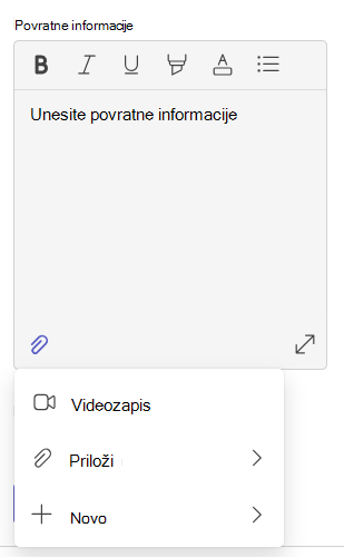 Snimka zaslona povratnih informacija.