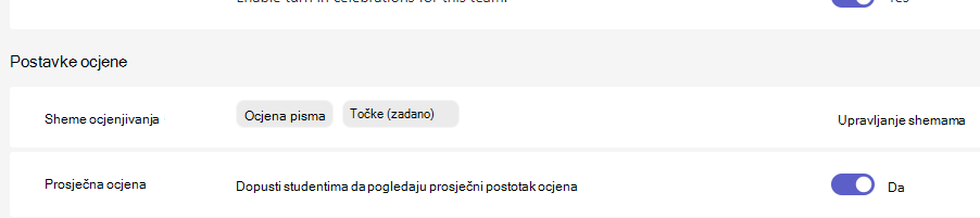 postavke ocjena