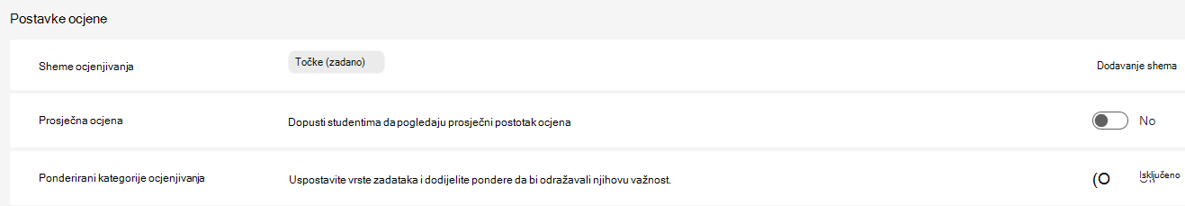 postavke ocjena