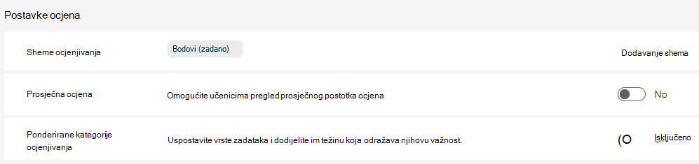 postavke ocjena