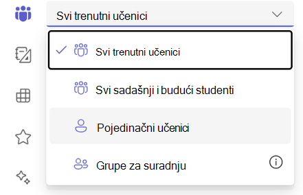 Snimka zaslona s odabirom pojedinačnog učenika.