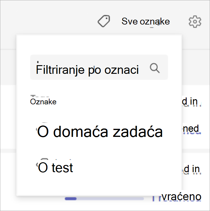 Prikazuje se padajući izbornik koji se prikazuje nakon odabira svih oznaka s 2 mogućnosti oznaka.