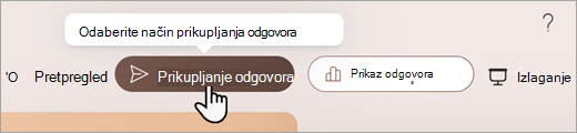 Snimka zaslona na kojoj se prikazuje gdje možete postaviti način prikupljanja odgovora u programu Microsoft Forms.