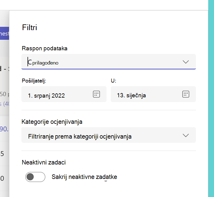 Snimka zaslona s filtrima.