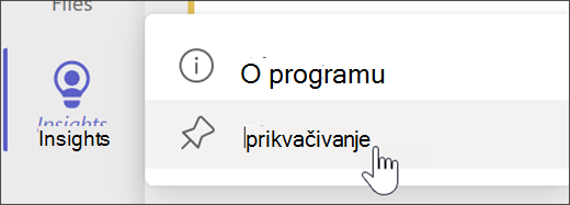 Snimka zaslona na kojoj se prikazuje mogućnost Prikvači uvide na traku aplikacije.