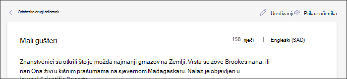 Snimka zaslona s prikazom odlomka na mjestu s pokazivačem postavljenim iznad gumba Uređivanje