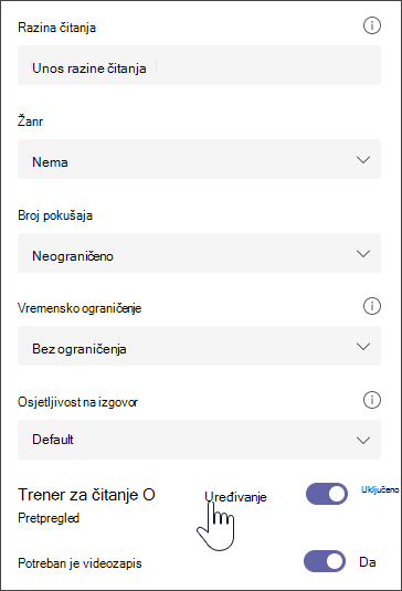 snimka zaslona odabranog odlomka s dodatnim opcijama za izmjenu zadatka