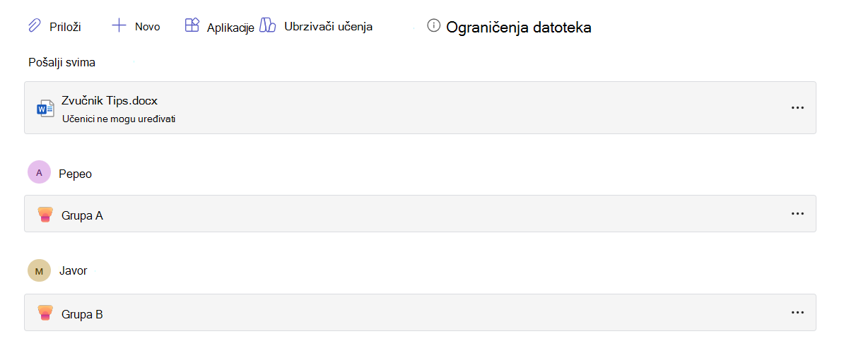 Resurs napretka govornika dodijeljen određenoj grupi za učenje.