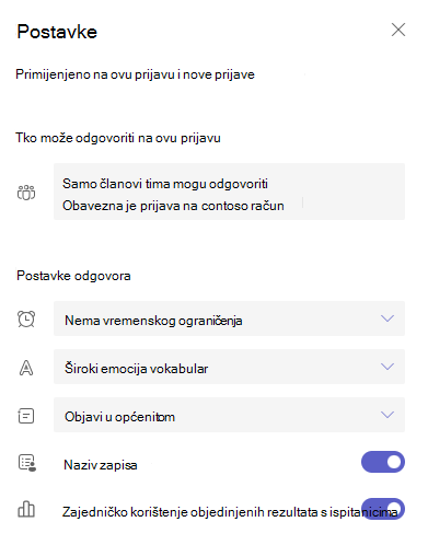 Snimka zaslona s postavkama.