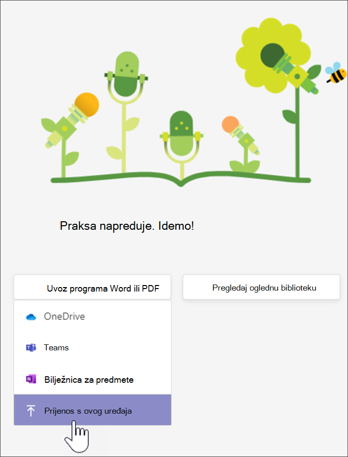 Snimka zaslona koja prikazuje padajući izbornik nakon odabira prenesi riječ iz PDF-a