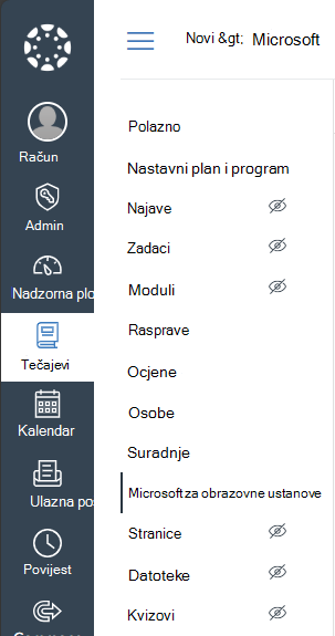 Na navigacijskom izborniku tečaja odaberite Microsoft Education