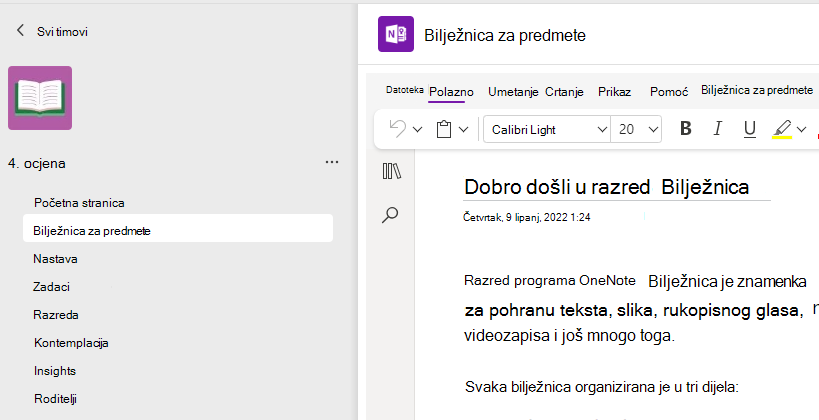 bilježnica za predmete
