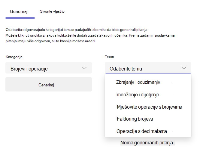 Snimka zaslona kartice za generiranje.