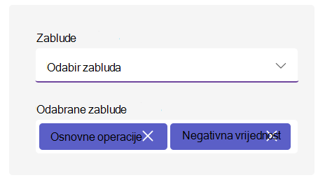 Snimka zaslona s mogućnostima zablude.