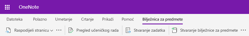 Snimka zaslona kartice Bilježnica za predmete u programu OneNote za web