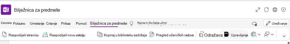 Snimka zaslona s prikazom upravljanja bilježnicama.