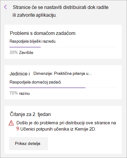 Pogreška koja se prikazuje prilikom raspodjele stranice u bilježnici za predmete.