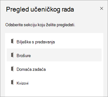 Odaberite sekciju koju želite pregledati.