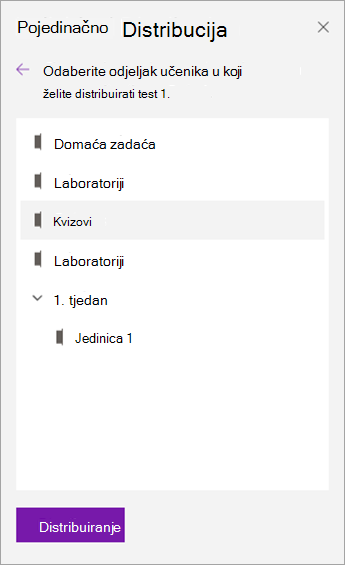 Odaberite sekciju bilježnice.
