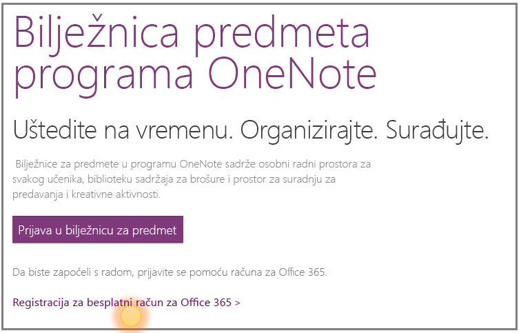 Snimka zaslona s uputama za dobivanje besplatnog računa sustava Office 365.