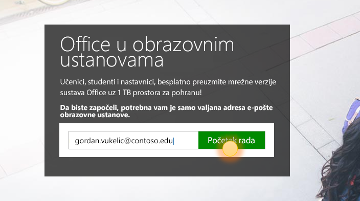Snimka zaslona s prikazanom stranicom Početak rada prilikom prijave.