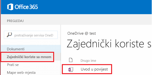 Snimka zaslona Zajednički se koristi sa mnom.