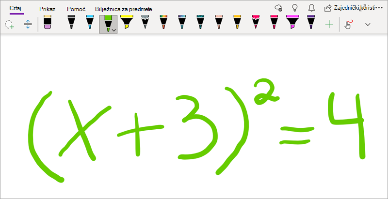 Pisanje matematičke jednadžbe u programu OneNote za Windows 10