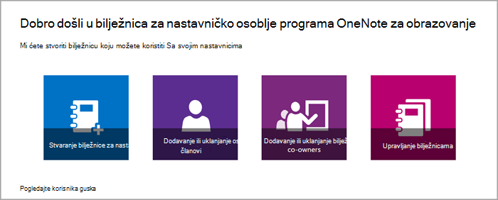 Snimka zaslona mogućnosti upravljanja bilježnicom za nastavničko osoblje u aplikaciji Bilježnica za nastavničko osoblje.