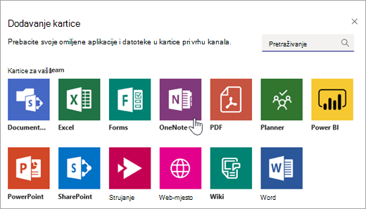 Dodavanje OneNote kao kartice unutar tima.