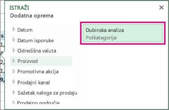 Gumb za pretraživanje naniže u okviru Istraživanje