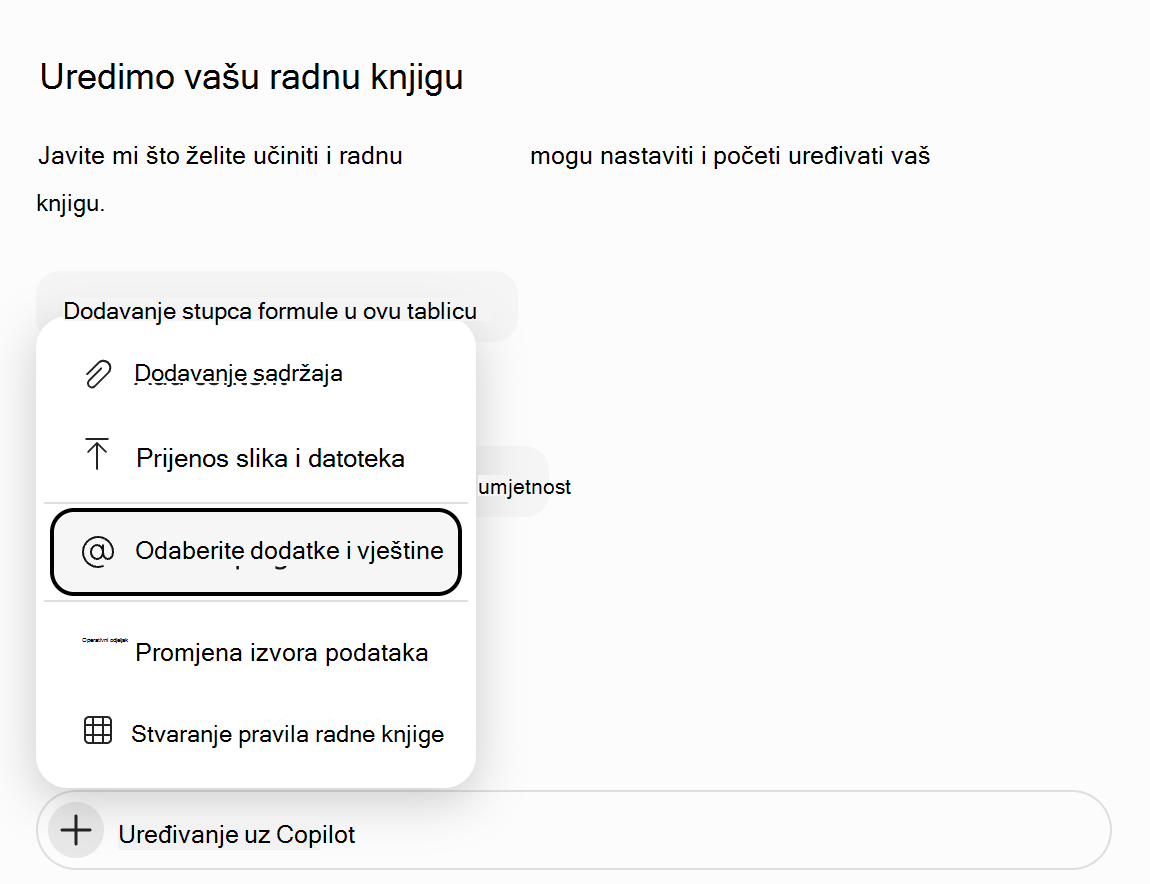 Snimka zaslona izbornika 