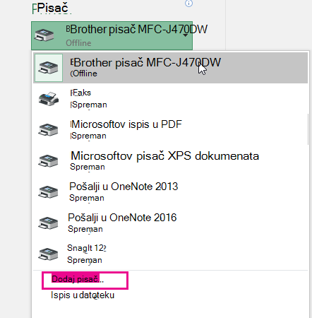 Kliknite Dodaj pisač da biste dodali odabrani pisač.