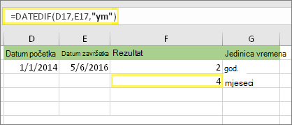 =DATEDIF(D17;E17;ym) i rezultat: 4