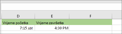 Datum/vrijeme početka 07:15, datum/vrijeme završetka 16:30
