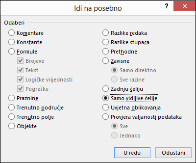 Dijaloški okvir Idi na posebno