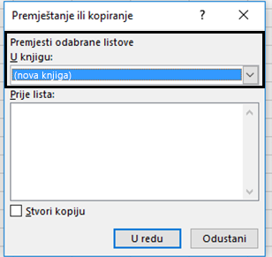 Dijaloški okvir Premještanje ili kopiranje