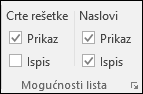 Mogućnosti > lista s izgledom > stranice Ispis zaglavlja