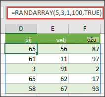 Funkcija RANDARRAY s argumentima Min, Max & cijelih brojeva