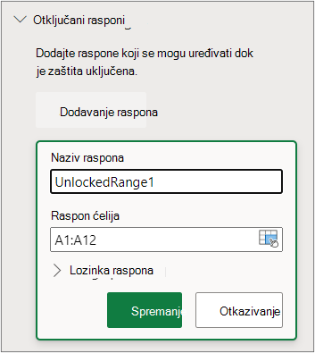Zaštita raspona postavki