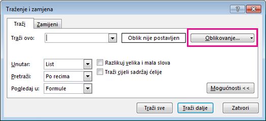 Dijaloški okvir Traženje