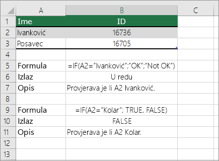 Primjeri funkcija IF
